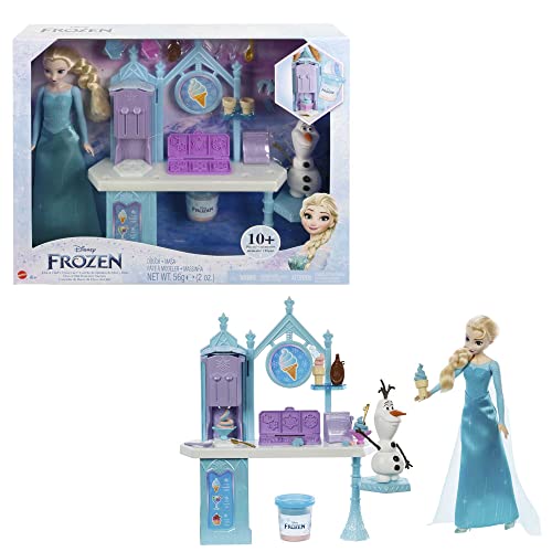 Disney Frozen Toys, Dessert Playset with Elsa Doll, Olaf Figure, 2 Colors Dough and 10+ Play Pieces