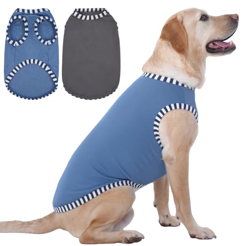 IECOii 2 Pack Dog Shirt for Large Dogs | Pullover T-Shirts, Sun Protection in Outdoor, Sleeveless Tank Top for Large Breeds, Grey+Blue, 3XL XXX-Large(