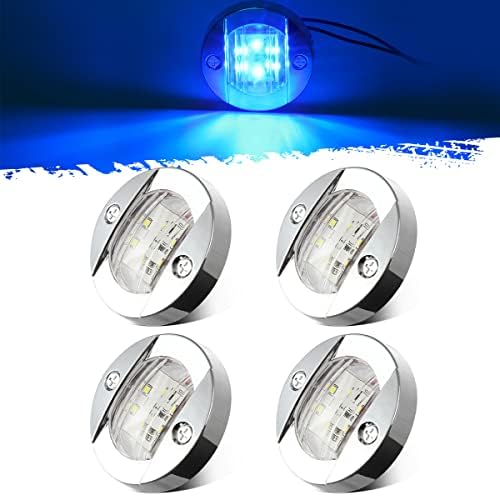 Partsam 4Pcs 3" Inch Round Chrome Marine Boat Lights Blue LED Transom Mount Stern Anchor Navigation Lights IP67 Waterproof, Boat LED Stern Lights, Night Fishing Lights,Deck Lights, 12V, Surface Mount