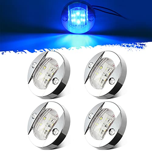 Partsam 4Pcs 3" Inch Round Chrome Marine Boat Lights Blue Led Transom Mount Stern Anchor Navigation Lights Ip67 Waterproof, Boat Led Stern Lights, Night Fishing Lights,Deck Lights, 12V, Surface Mount #TOP25