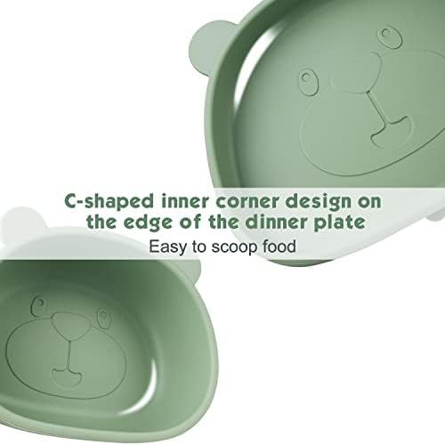 Qshare Suction Baby Plate and Bowl Set with Fork Spoon,Silicone Baby Led Weaning Supplies for Toddler Self Feeding,BPA Free Silicone Feeding Set for Babies Toddlers Kids