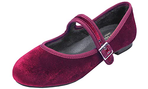 Feversole Women's Winter Mary Jane Fashion，Femmes élégantes Chaussures décontractées Ballerines Fond Mou Confortable Marche Quotidienne Mary Jane Chaussures de Mode Rouge Velours Taille 39