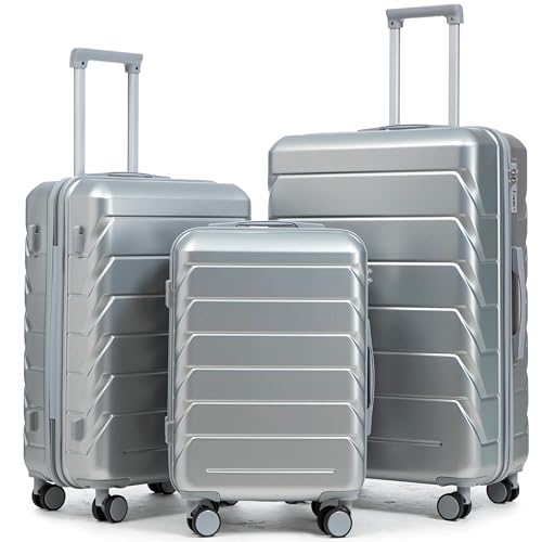 Image of Hardshell Luggage, Lightweight Suitcase with Spinner Wheels, Silver
