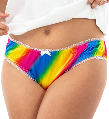Satini Women's Tanga Bikini Lingerie Briefs Panties Satin Knickers (Rainbow, M) #TOP3
