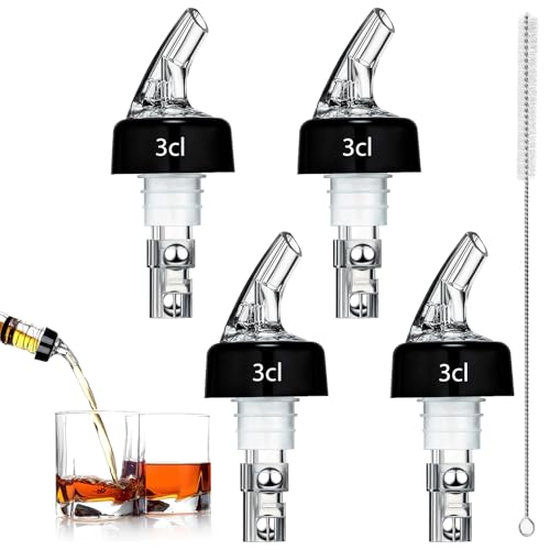 Zorplex 4 Piezas Vertedores de Botellas Medidos 3cl, Boquillas Antigoteo para Vino, Licores, Cócteles y Aceite, Dosificador Automático Ideal para Bar, Cocina y Restaurante (4x3cl)