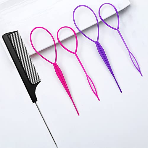 1000Pcs Clear Elastic Hair Rubber Bands, 4Pcs Topsy Tail Hair Tools,Hair Loop Styling Tool, French Braid Tool Loop,Soft And Mini Hair Elastics Ties For Girls Kid And Women Ponytail,1Pcs Rat Tail Comb #TOP6