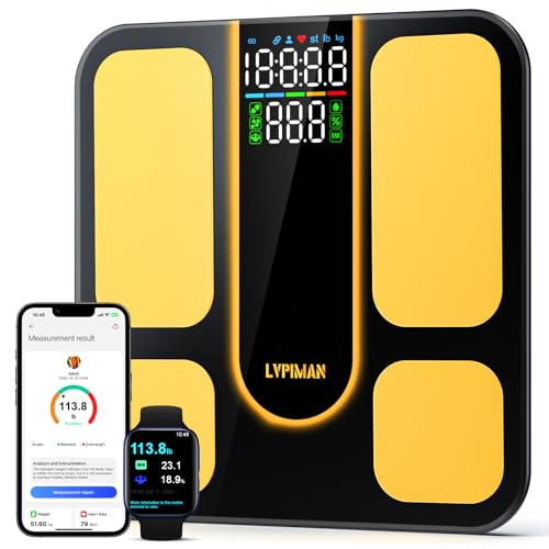 LVPIMAN Báscula inteligente profesional para peso corporal, IMC, grasa corporal, masa muscular, máquina de pesaje de composición corporal de 25 grados de alta precisión, báscula digital de baño con