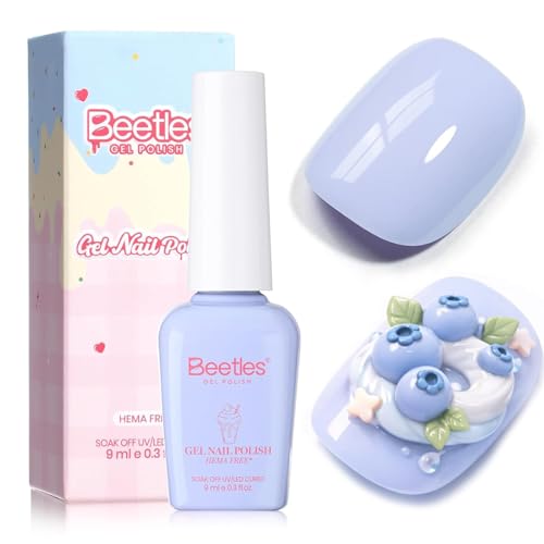 Image of Beetles Blue Gel Nail Polish - Taste of Summer Blueberry Smoothie Pastel Blue Gel Polish, Same Color Same Bottle, Soak Off UV LED Lamp Pastel Nails Art, Long-Lasting Manicure Salon DIY Summer Nails