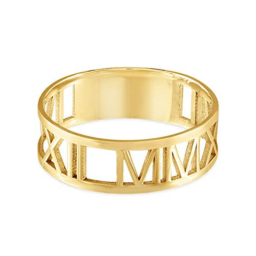 PEIMKO Personalized Cutout Roman Numeral Band Ring, Wedding Date Ring, Custom Made With Any Date/Name Size 4-152