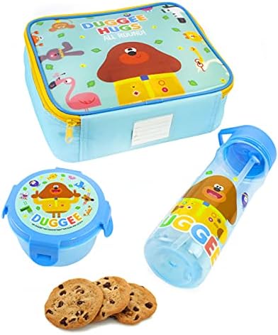 Hey Duggee Lunch Box 3 Piece Set for Kids | Boys & Girls Characters Insulated Food Bag, Water Bottle & Snack Pot for School | TV Series Merchandise