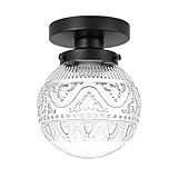 Daunton Semi Flush Mount Ceiling Light Fixtures, Vintage Globe Glass Ceiling Light Fixture, Antique Small Black Hallway Light Fixtures for Bedroom, Closet, Entryway, Bathroom, Kitchen