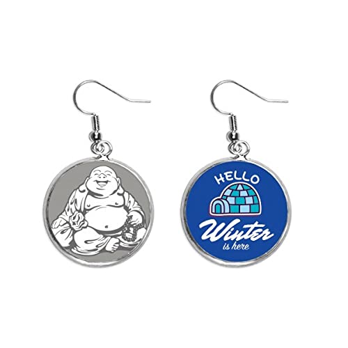 Pendientes de gota con budismo Maitreya y dibujo de invierno para mujer