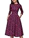 Simple Flavor Women's Floral Vintage Dress Elegant Autumn Midi Evening Dress 3/4 Sleeves (Red,XXL)