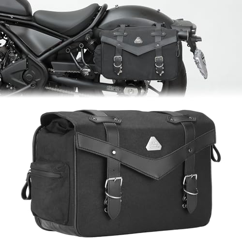KEMIMOTO Motorcycle Side Bag Waterproof Vintage Oil Waxed Canvas Leather Universal Single Saddle Bag Compatible with Softail Dyna Sportster Cruiser (11L)