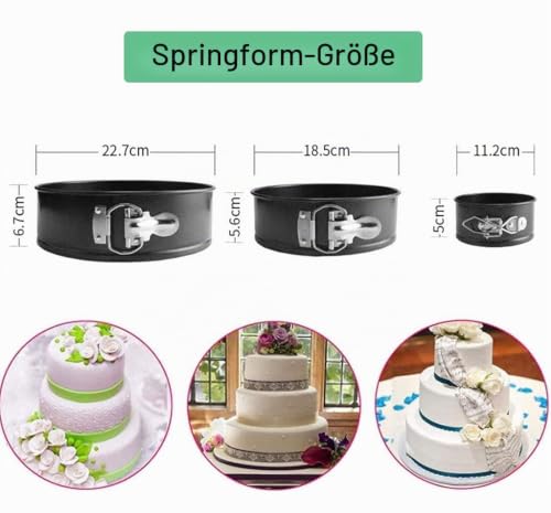 Foto von 3 Stück Springform Rund,12/18/22 cm Cake Baking Tin,Kuchenform Rund Set,Backform RundRunde Backform,Baking Utensils Auslaufsicher Antihaft,für Kuchen Torten