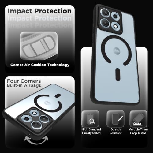 Image of RIGGEAR Shockproof Sleek Hybrid Armor Magnetic Back Cover Case Compatible with MagSafe Accessories for Motorola Moto Edge 70 Max 5G (Clear PC + Black TPU Bumper)