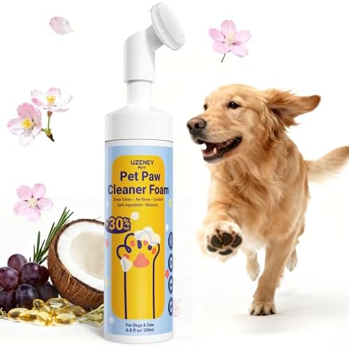 Paw Cleaner for Dogs and Cats, No-Rinse Puppy Paw Washer, Larger 7oz Dog Foaming Foot Cleanser with Scrubber Brush for Dirty Paws, Safe and Hypoallergenic, Dog Essential and Grooming Supplies