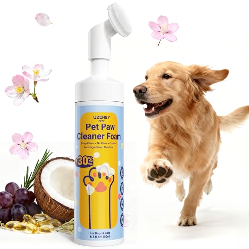 Paw Cleaner for Dogs and Cats, No-Rinse Puppy Paw Washer, Larger 7oz Dog Foaming Foot Cleanser with Scrubber Brush for Dirty Paws, Safe and Hypoallergenic, Dog Essential and Grooming Supplies