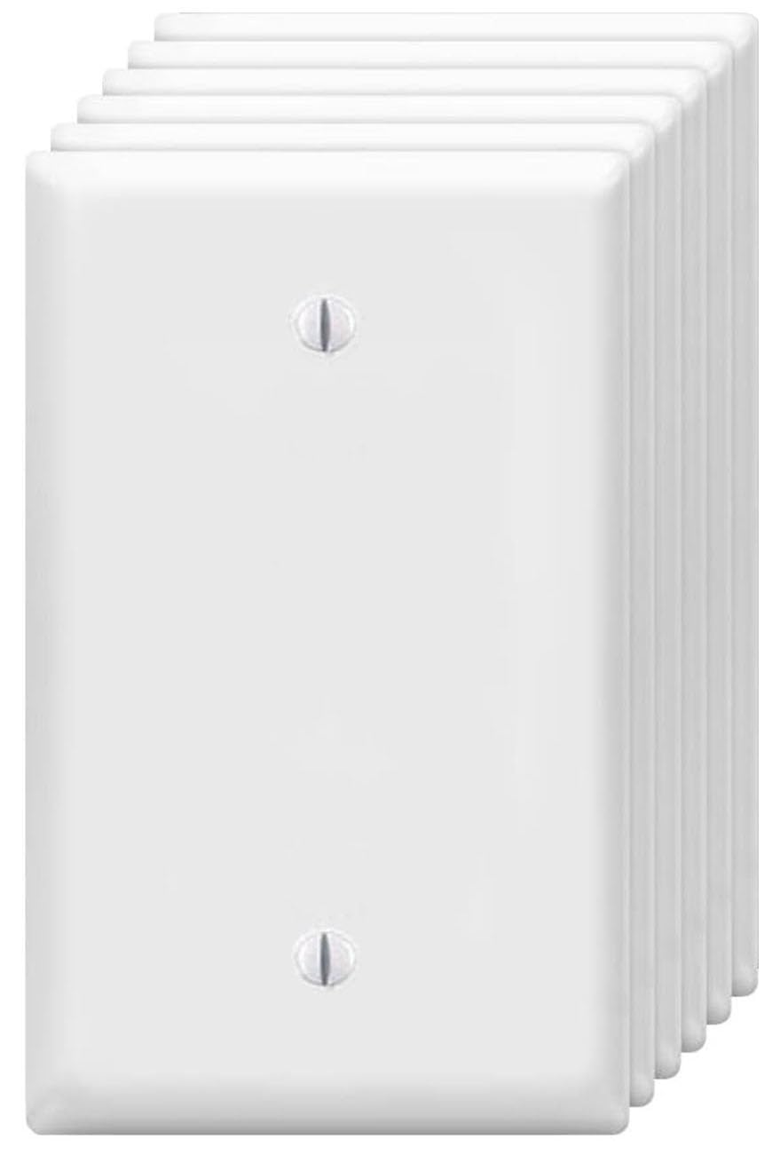 Blank Wall Plates 1-Gang blank Switch Outlet Electrical Cover Plate Unbreakable Thermoplastic Faceplate for Light Receptacle Outlet Switch, White (6 Pack)-image-3