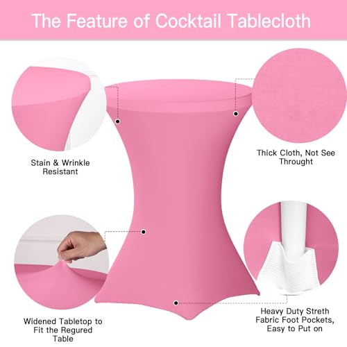 Image of Fixwal 4 Pack Spandex Cocktail Table Covers, 32x43 Inch Pink Fitted Stretch Highboy Round Cover Table Cloth for Party, Bar, Pub, Wedding, Banquet