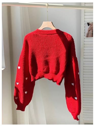 Image of BEAUDRM Women Heart Shape Cardigan Drop Shoulder Long Sleeve Button Front Cardigan