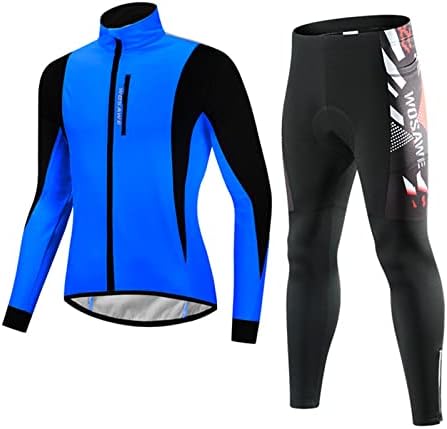 TiYuSFes Men's Cycling Jacket Set,Windbreaker Waterproof Running Gear Mountain Biking Plush Suitable For Winter(Size:XL,Color:Green-Blue)