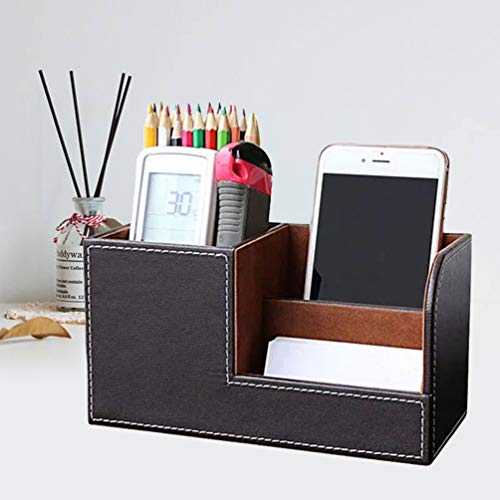 Caixa de armazenamento de caneta organizadora de mesa de couro PU da Tomaibaby, caixa criativa multi