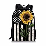 Sunflower Print Backpack for Boys & Girls School Book Bag Fits 5 to 13 years old, American Flag USA, 17.3 Inch