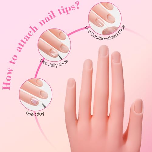 Pratique a mão para unhas de acrílico, manequim de unhas flexíveis para prática de unhas, manicure d