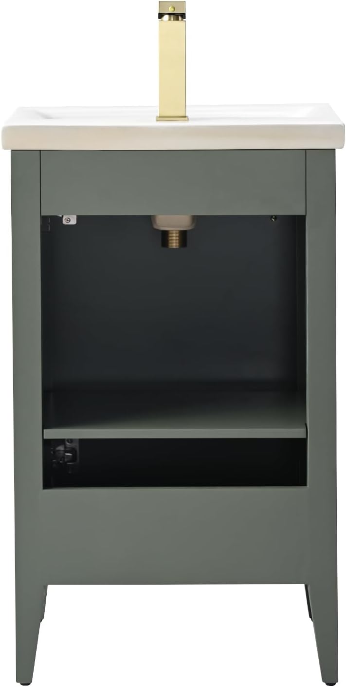 Vanity Art 20 inch Bathroom Vanity with Single Sink & Ceramic Top, Vanity Cabinet with Soft-Closing Door, Solid Wood Frame, Linear Pattern, Vintage Green, Golden Brushed Handware VA9120-VG-GB