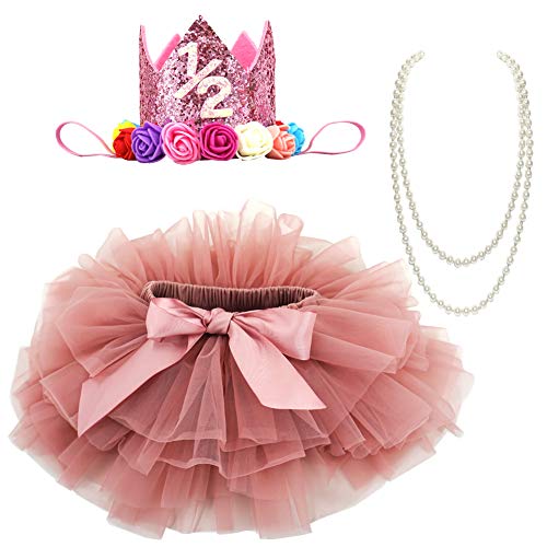 BGFKS Baby Girls Soft Tutu Skirt with Diaper Cover,1 2st Birthday Party Tutu Skirt Sets (Dusty Rose)