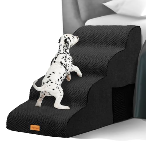 Image of Topmart High Density Foam Dog Steps 4 Tiers,Extra Wide Deep Pet Steps,Non-Slip Dog Stairs Ramp for Bed,Soft Foam Cat Ladder,Best for Older Injured,Older Pets,Cats with Joint Pain