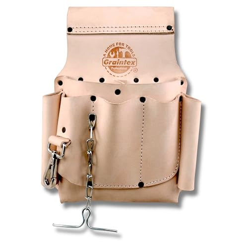 Graintex Electrician Leather Tool Pouch | Natural Color Top Grain Leather | Perfect for Tool Belt Electrician Tools, Durable and Spacious Design Tool Bag for Electrician, Handymen DIY - ET2199