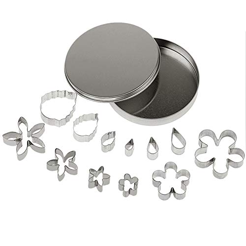 Yunko 12 Pcs Small Stainless Steel Flower & Leaf Cutter Set Cookie Fondant Cutter Cake DIY Tools