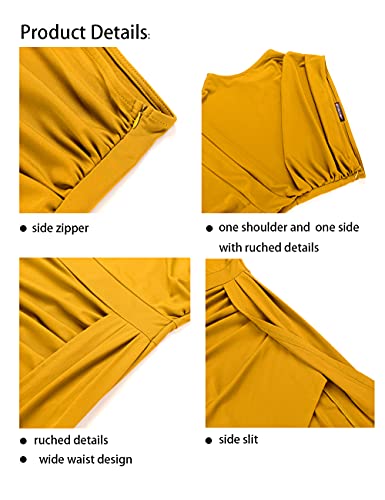 Nature Comfy Womens Elegant one Shoulder Sleeveless Ruched High Slit Solid Color Cocktail Party Dresses3