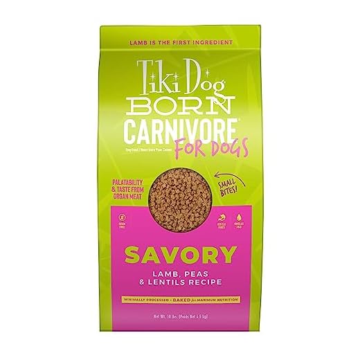 Tiki Dog Born Carnivore for Dogs, Savory Lamb, Peas & Lentils Recipe, Grain Free Baked Kibble for Maximum Nutrition, For Adult Dogs and All Size Breed Dogs, 10 lbs. Bag