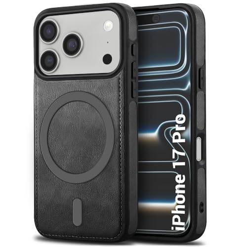 Image of TheGiftKart Genuine Leather Finish Back Cover Case for iPhone 17 Pro | Shockproof Design | Raised Edges for Camera & Screen Protection | Stunning Minimalist Design Cover (MagSafe Compatible, Grey)