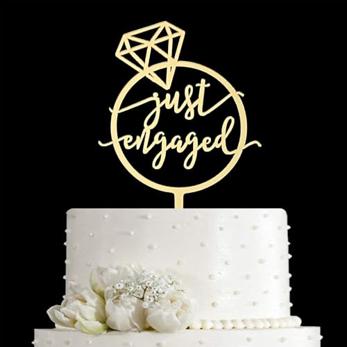 Jieein NJ-0735 Mirror Gold Just Engaged Cake Topper, We'Re Engaged Cake Pick Engagement Party Decorations cover