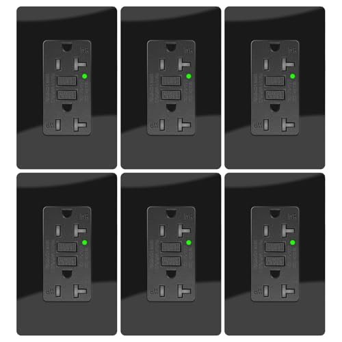 20A Black GFCI Outlet, TR &amp; WR Ground Fault Protector with LED Indicator, Tamper &amp; Weather Resistant GFI Electrical Receptacle, ETL Listed, Wallplate Included, 6 Pack