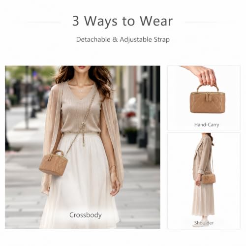 Image of M-ioi-M Small Genuine Leather Purse Quilted Crossbody Bag for Women, Mini Top-Handle Shoulder Handbag w /Gold Chain Strap