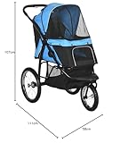 PawHut Hundewagen Hundebuggy klappbar für Hunde & Katzen bis 20 kg Katzenbuggy mit geländegängige Gummiräder Kissen Netzfenstern Türen Katzenwagen mit Aufbewahrungskorb Buggy Blau