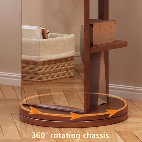 360° Rotating Full Length Mirror with Solid Wood Coat Rack - Stylish 2-in-1 Space-Saving Floor Mirror and Hanger for Bedroom, Living Room & Entryway