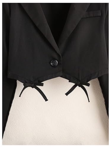 OYOANGLE Girl's Blazer Jacket Bow Lapel Long Sleeve Button Front Dressy Cropped Suit Coat4