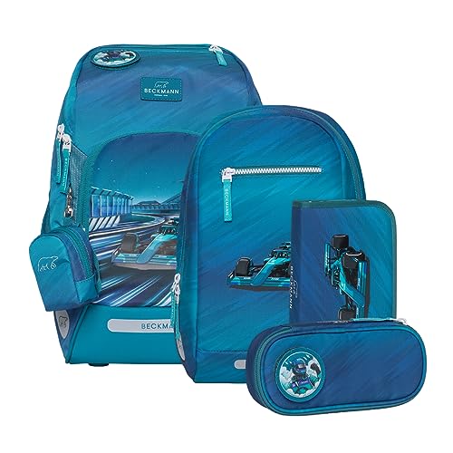 BECKMANN, Schulrucksack-Set Active Air FLX Racing, 6-teilig, Grundschule, inkl. Regenüberzug, 22L, Green