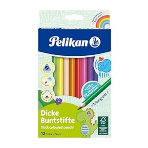 Pelikan Buntstifte, dreieckige dicke Holzbuntstifte, 12 Farben, 1 Packung