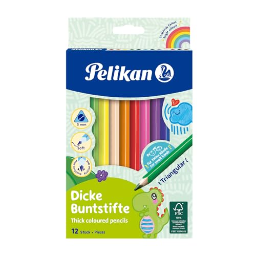 Pelikan Buntstifte, dreieckige dicke Holzbuntstifte, 12 Farben, 1 Packung