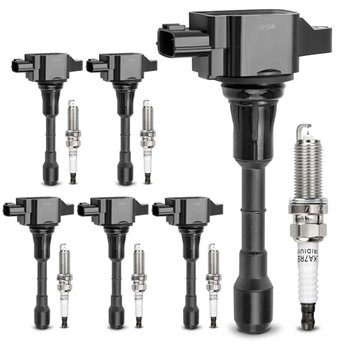 UF550 Ignition Coil & 1406 Double Iridium Spark Plug for Nissan Altima Maxima Murano Pathfinder Quest 350Z/Infiniti EX35 FX35 G25 G35 JX35 M35 M35h Q50 Q70 QX60 3.5L V6 C1670 22448-JA10C 5C1727