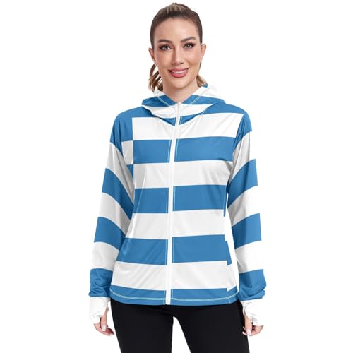 Greece Flag Womens UPF 50+ Sun Protection Hoodie Jacket Lightweight Long Sleeve Sun Shirt with Pocket Multicoloured