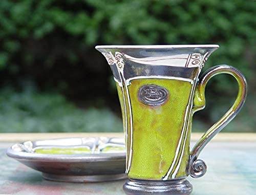 Green Handmade Pottery Mug, Ceramic Coffee Cup, Clay Mug, Wheel Thrown Hand Painted Pottery, Teacup #TOP1