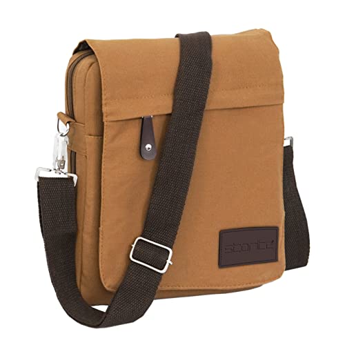 Storite Vertical Expandable Padded Canvas Sling Cross Body Travel Office Business Messenger One Side Shoulder Bag for Men & Women (31x8x24.5 cm, Brown)